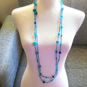 2 blue Teal aqua beaded long necklaces